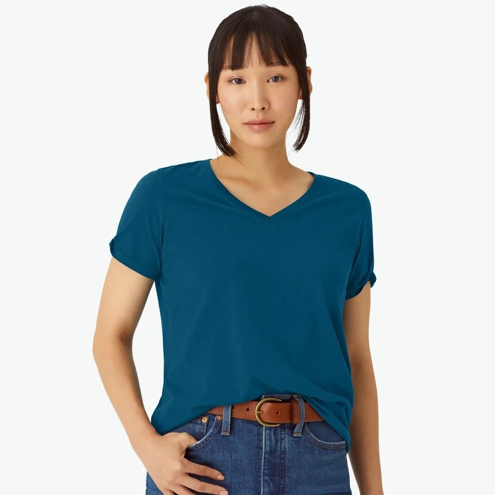 Bombas Bee Better T-shirt‎ Pima Cotton V-Neck Women's Large Indigo Sapphire NEW